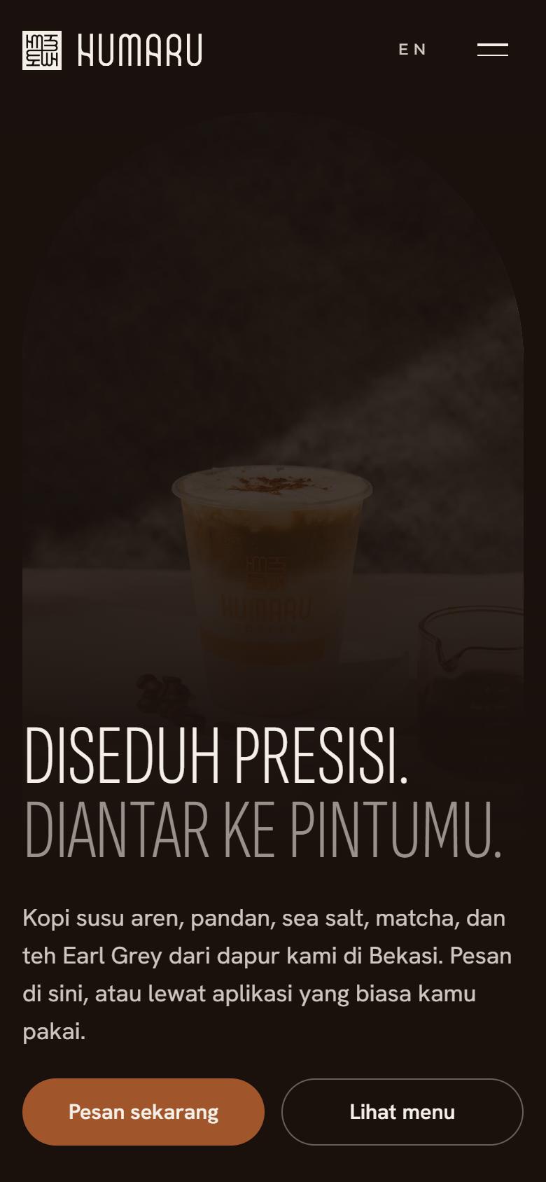 Tampilan HP website Humaru Coffee
